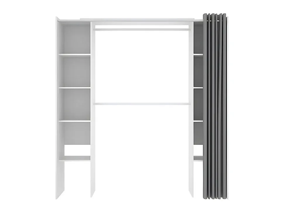 Dressing extensible DORIAN avec rideau - L110/180 cm - Coloris : Blanc et gris