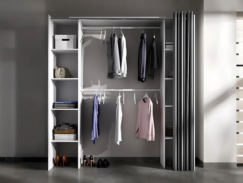 Dressing extensible DORIAN avec rideau - L110/180 cm - Coloris : Blanc et gris