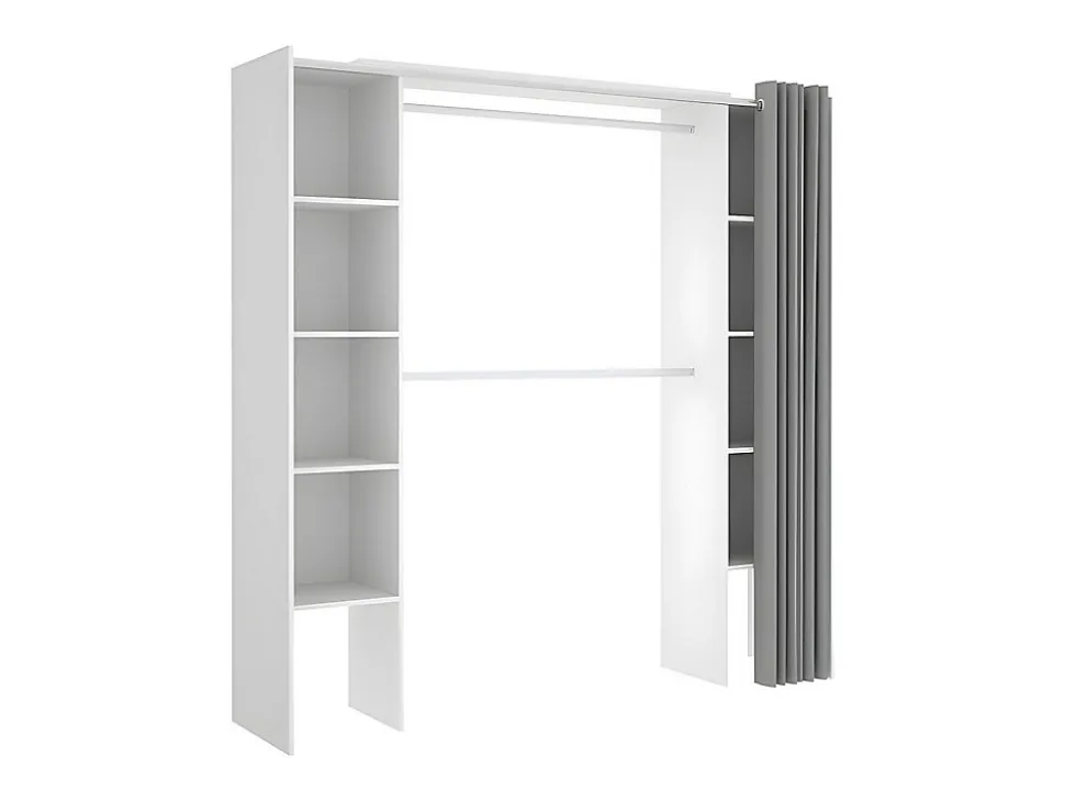 Dressing extensible DORIAN avec rideau - L110/180 cm - Coloris : Blanc et gris