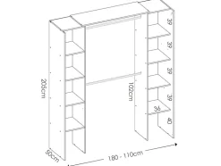 Dressing extensible DORIAN avec rideau - L110/180 cm - Coloris : Blanc et gris