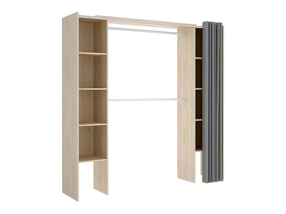 Dressing extensible DORIAN avec rideau - L110/180 cm - Coloris : Chêne et gris