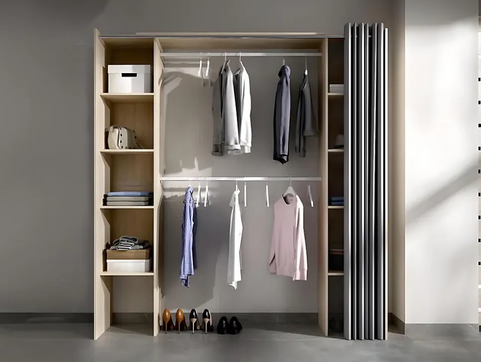 Dressing extensible DORIAN avec rideau - L110/180 cm - Coloris : Chêne et gris