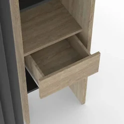Dressing Extensible Double 120/180 x 50 x 180 cm hêtre avec étagères hêtre + Double penderie + Rideau Noir