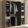 Dressing extensible double MERYL 120/180 x 50 x 180 cm hêtre avec étagères hêtre + double penderie + rideau noir