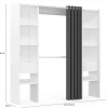 Dressing extensible double MERYL 120/180 x 50 x 180 cm blanc avec étagères + double penderie + rideau gris