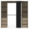 Dressing extensible double MERYL 120/180 cm hêtre avec 6 tiroirs + étagères + double penderie + rideau noir