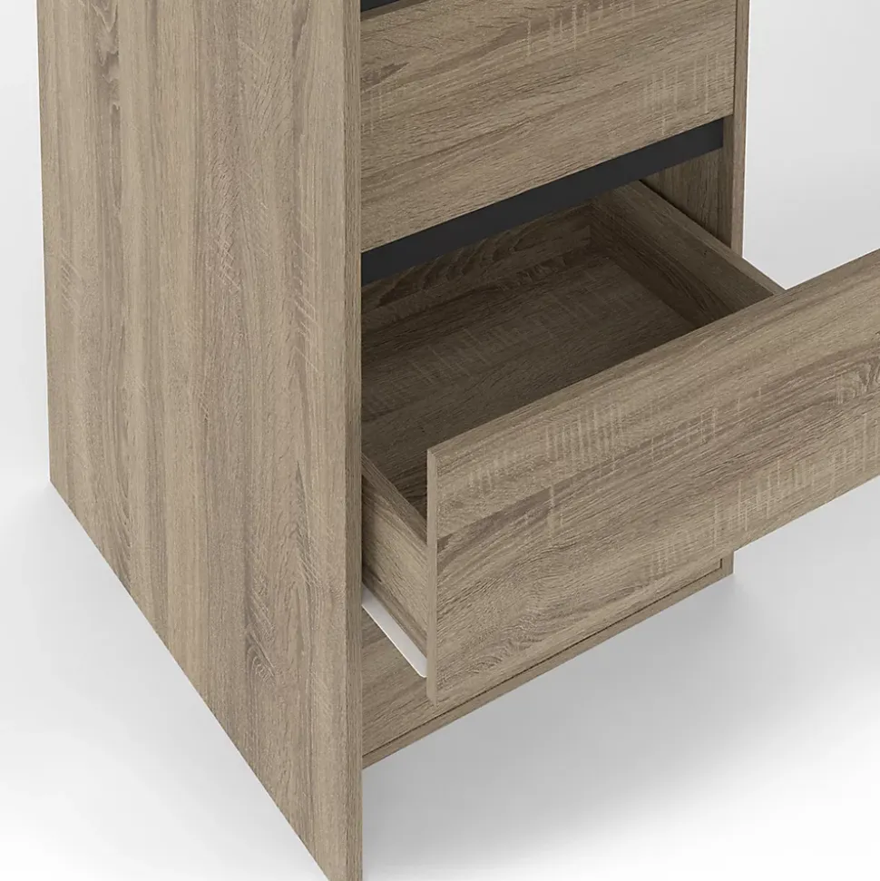 Dressing extensible double MERYL 120/180 cm hêtre avec 6 tiroirs + étagères + double penderie + rideau noir