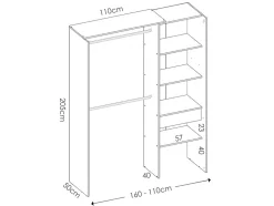 Dressing extensible LAURENT - L.110/160 cm - Coloris : Chêne et gris