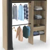 Dressing extensible MARTY 120/170 x 50 x 180 cm hêtre avec étagères + double penderie + rideau noir