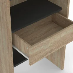 Dressing extensible MARTY 120/170 x 50 x 180 cm hêtre avec étagères + double penderie + rideau noir