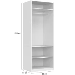 Dressing modulable TAYLOR 200 x 55 x 200 cm 3 modules avec penderies + étagères + tiroirs blanc