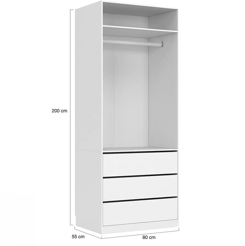 Dressing modulable TAYLOR 200 x 55 x 200 cm 3 modules avec penderies + étagères + tiroirs blanc