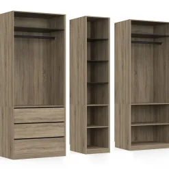 Dressing modulable TAYLOR 200 x 55 x 200 cm 3 modules avec penderies + étagères + tiroirs hêtre et noir