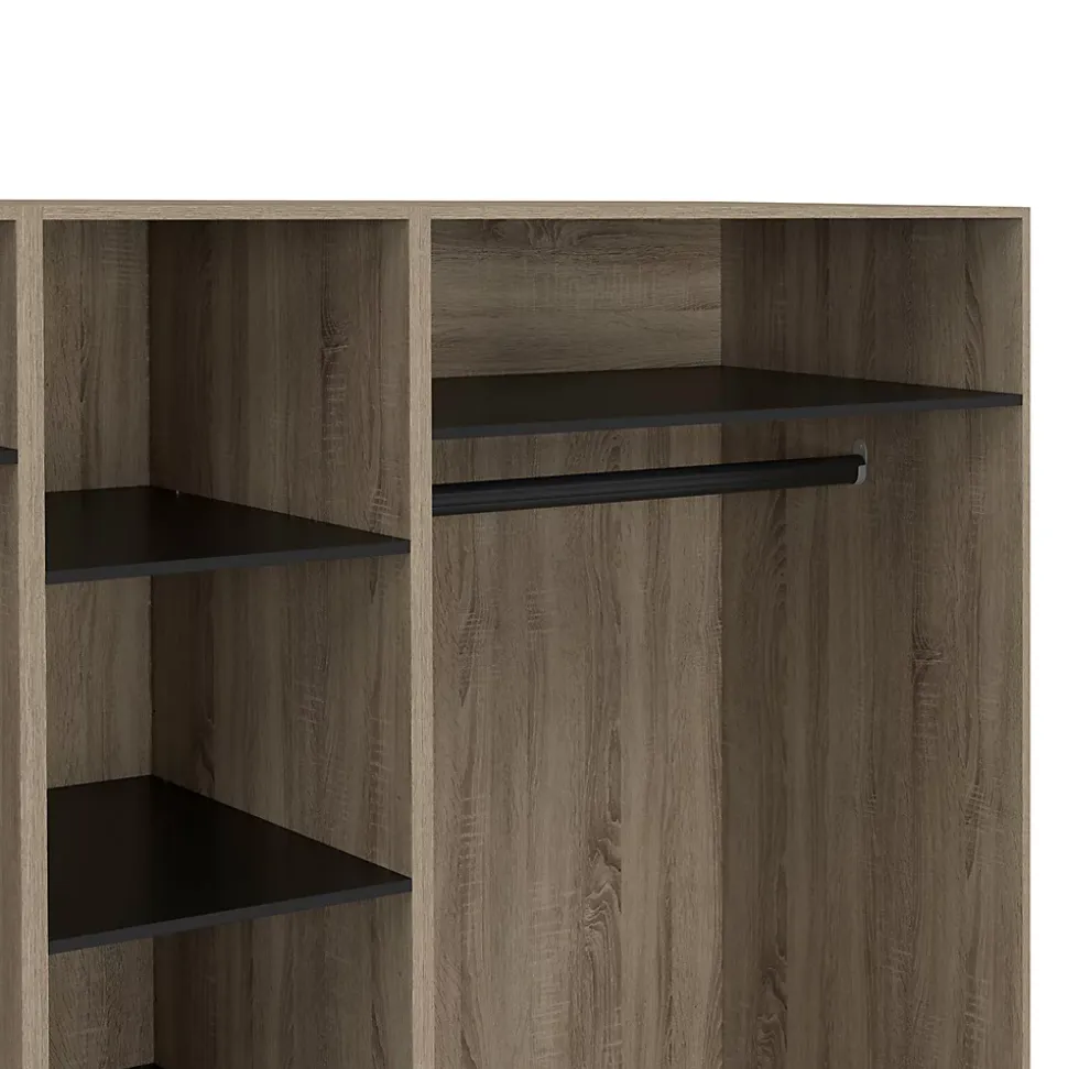 Dressing modulable TAYLOR 200 x 55 x 200 cm 3 modules avec penderies + étagères + tiroirs hêtre et noir