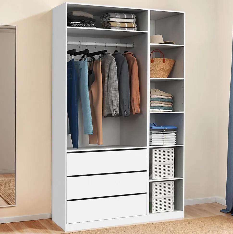 Dressing modulable TAYLOR 120 x 55 x 200 cm 2 modules avec penderie + étagères + tiroirs blanc