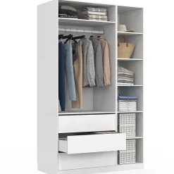 Dressing modulable TAYLOR 120 x 55 x 200 cm 2 modules avec penderie + étagères + tiroirs blanc