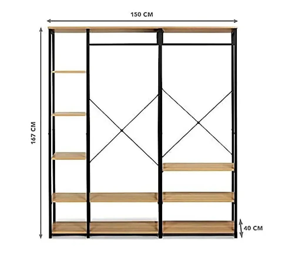 Dressing Modulable XXL Design Industriel, L.150 cm, Noir/Marron