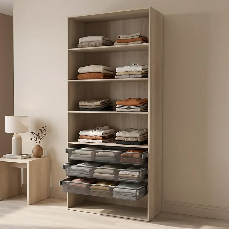 Dressing ouvert tablettes et tiroirs effet chêne GoodHome Atomia H. 225 x L. 100 x P. 45 cm
