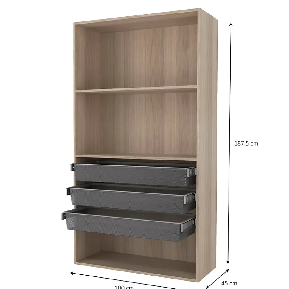 Dressing ouvert tablettes et tiroirs effet chêne GoodHome Atomia H. 187,5 x L. 100 x P. 45 cm