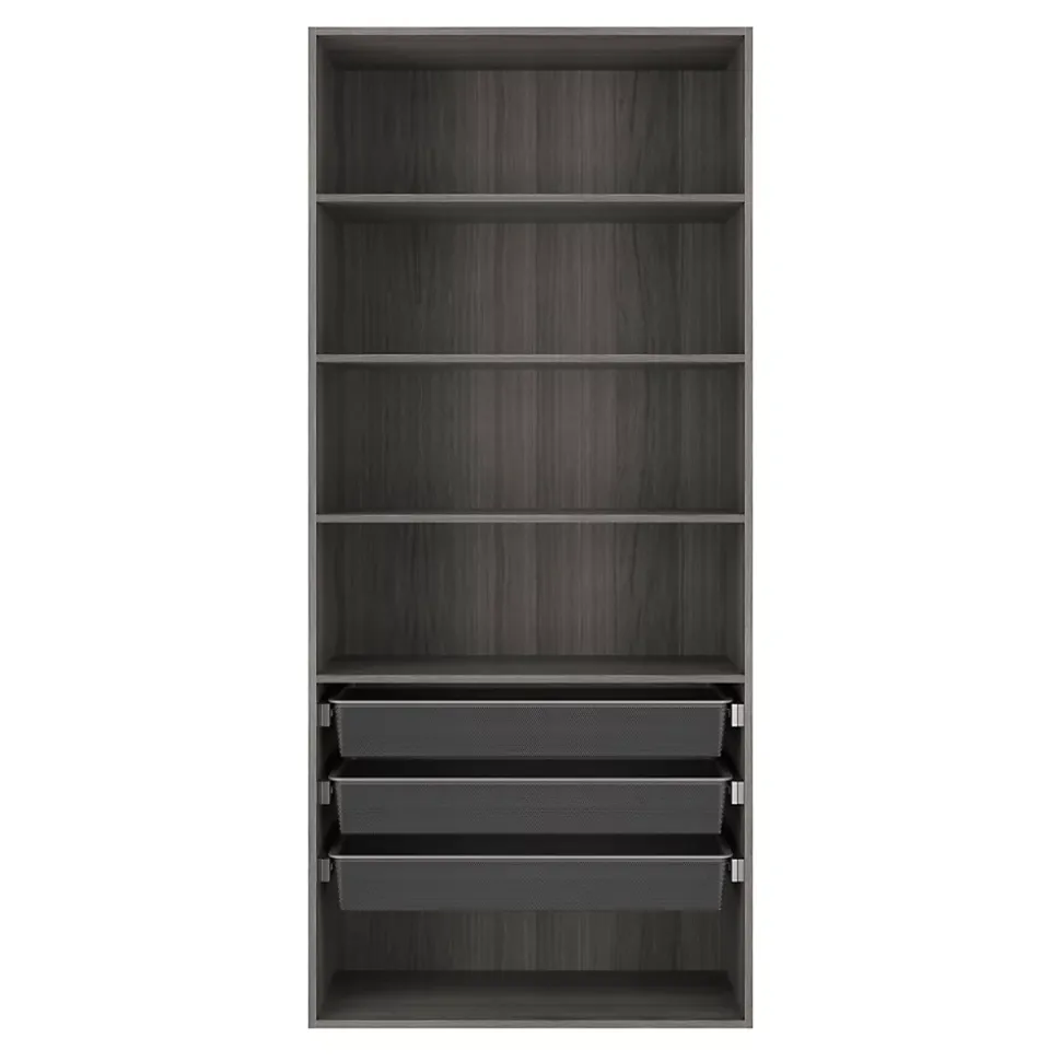 Dressing ouvert tablettes et tiroirs effet chêne grisé GoodHome Atomia H. 225 x L. 100 x P. 45 cm