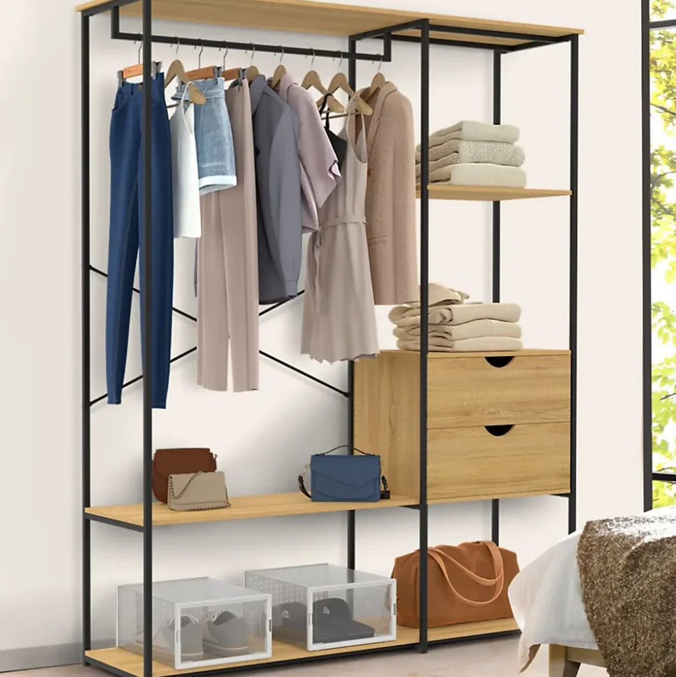 Dressing penderie avec étagères et 2 tiroirs L. 130 cm DETROIT design industriel