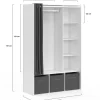 Dressing penderie DIANE 105 x 45 x 167 cm blanc avec étagères + boites de rangement + rideau gris