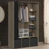 Dressing penderie DIANE 105 x 45 x 167 cm hêtre avec étagères + boites de rangement + rideau noir