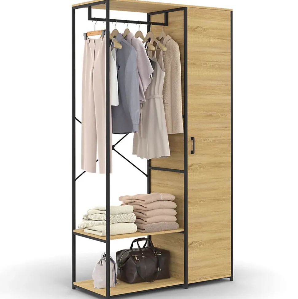 Dressing penderie étagères avec porte L. 90 cm DETROIT design industriel