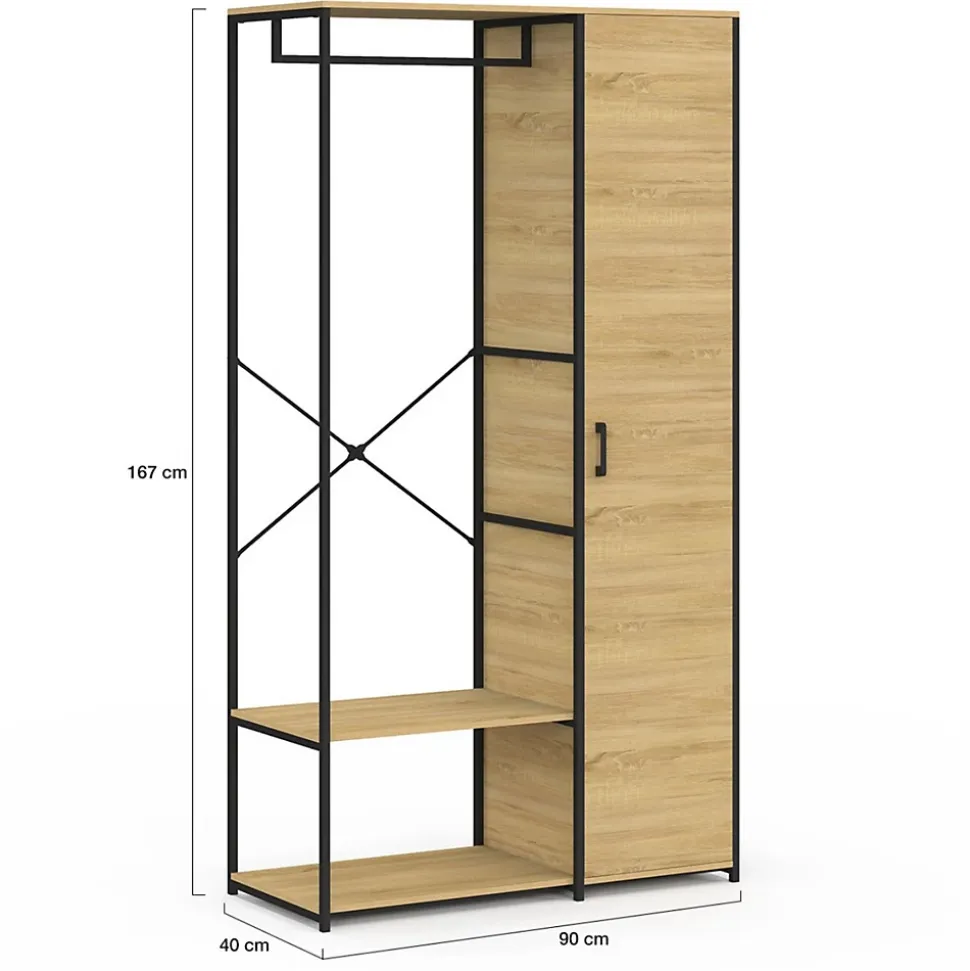 Dressing penderie étagères avec porte L. 90 cm DETROIT design industriel