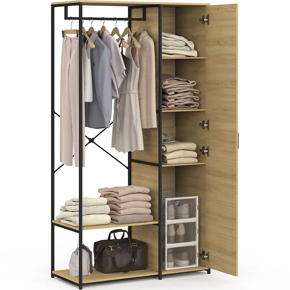 Dressing penderie étagères avec porte L. 90 cm DETROIT design industriel
