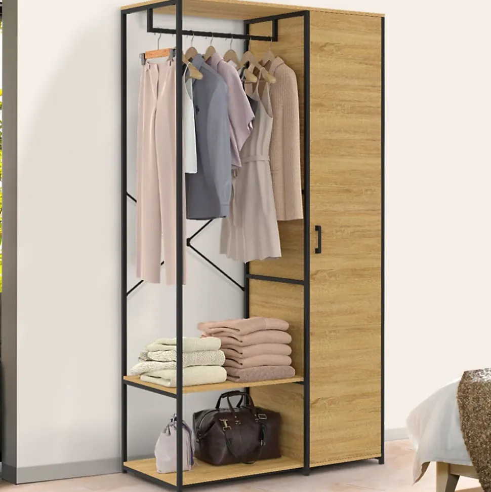 Dressing penderie étagères avec porte L. 90 cm DETROIT design industriel