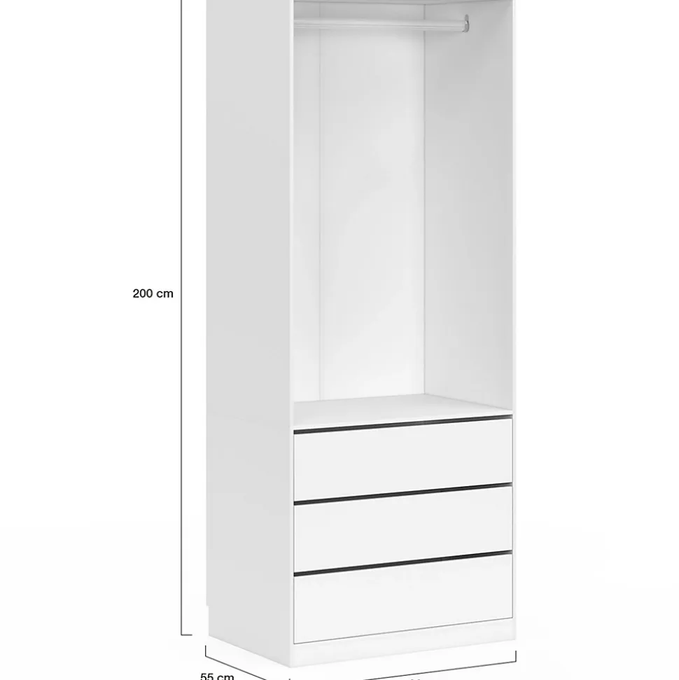 Dressing TAYLOR 80 x 55 x 200 cm 1 module avec penderie + 3 tiroirs blanc