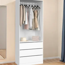 Dressing TAYLOR 80 x 55 x 200 cm 1 module avec penderie + 3 tiroirs blanc