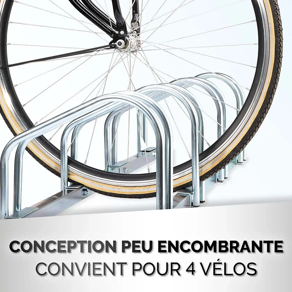 DUNLOP Support Vélo Râtelier Range Vélo - Sol ou Mural 4 Vélos, Support Garage Compact & Robuste, Montage Facile