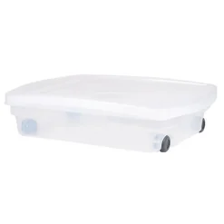 EDA PLASTIQUE Coffre de rangement dessous de lit 40 L avec roulettes - Naturel - 68 x 48 x 17,5 cm