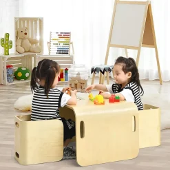 Emsemble de Table et Chaises en Bois de Bouleau,en Forme de U avec Poignees Rainurees et Coins Arrondis pour Salon,Chambre,bureau