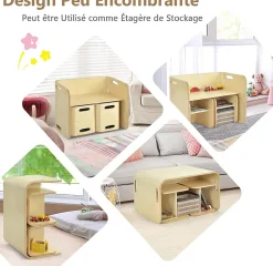 Emsemble de Table et Chaises en Bois de Bouleau,en Forme de U avec Poignees Rainurees et Coins Arrondis pour Salon,Chambre,bureau
