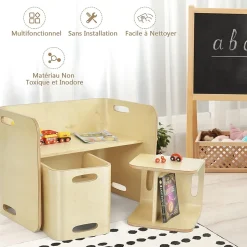 Emsemble de Table et Chaises en Bois de Bouleau,en Forme de U avec Poignees Rainurees et Coins Arrondis pour Salon,Chambre,bureau