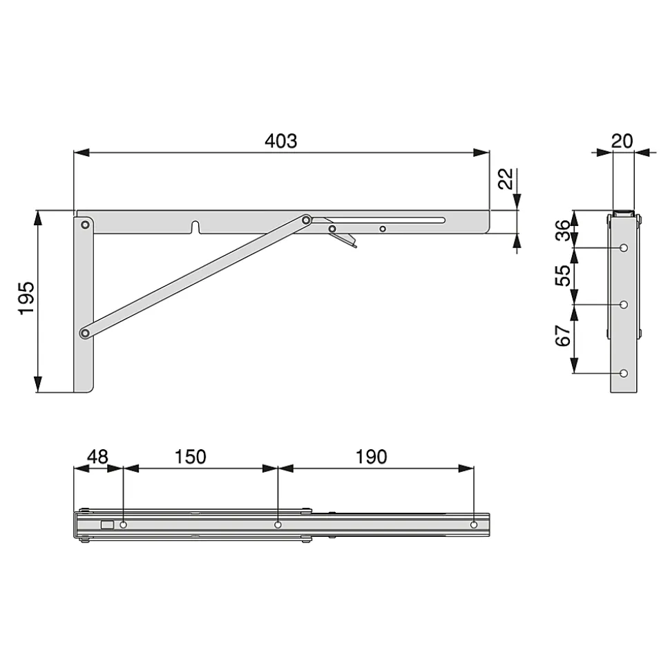 Emuca Jeu de Supports de pliage, longueur 403mm, Acier, Peint en blanc