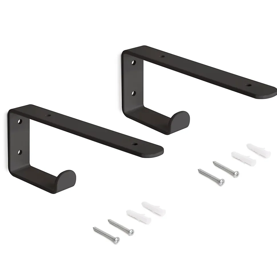 Emuca Jeu de supports pour étagères en bois Shelf avec cintre intégré, Acier, Peint en noir
