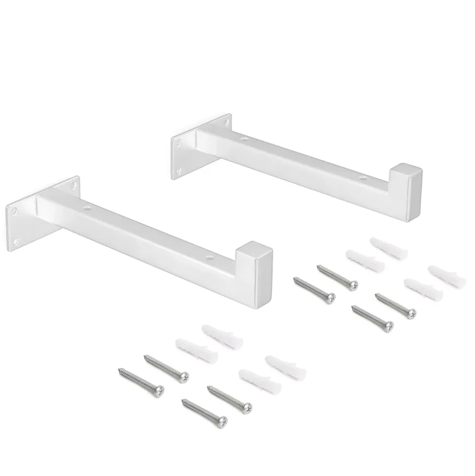 Emuca Jeu de supports pour étagères en bois Shelf droit avec tube carré, Acier, Peint en blanc