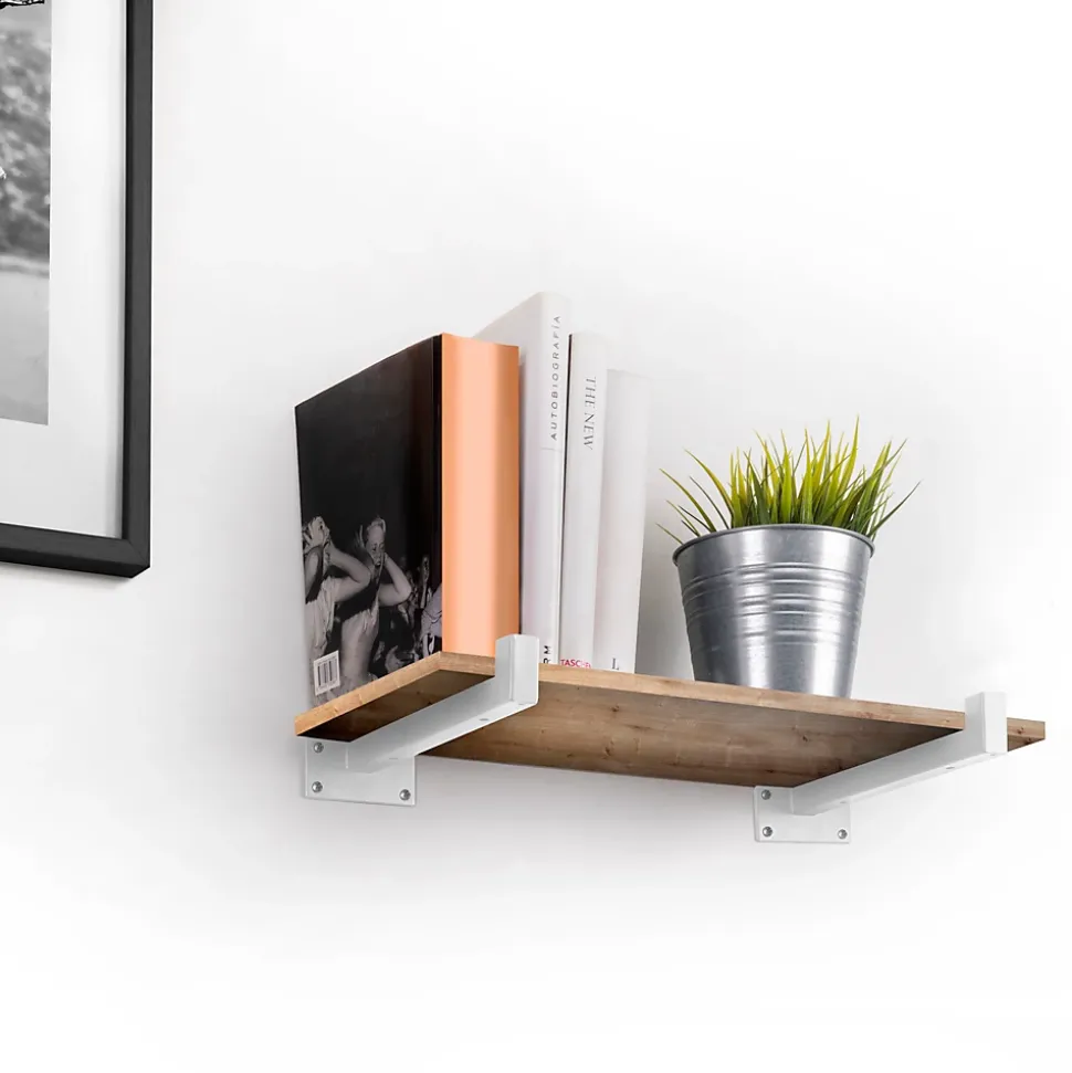 Emuca Jeu de supports pour étagères en bois Shelf droit avec tube carré, Acier, Peint en blanc