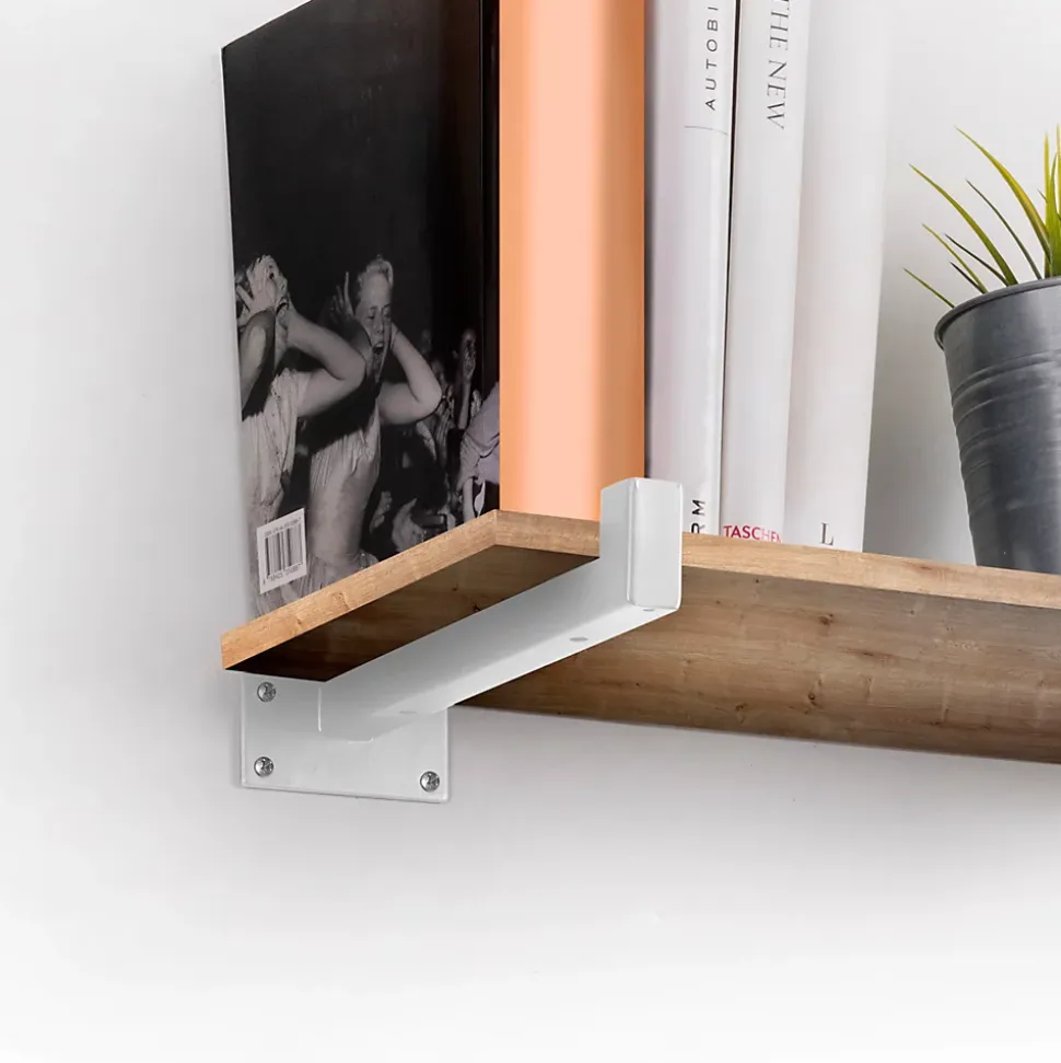 Emuca Jeu de supports pour étagères en bois Shelf droit avec tube carré, Acier, Peint en blanc