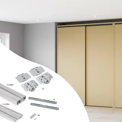 Emuca Kit de 2 portes coulissantes et Flow de ferrures pour armoires à fermeture souple avec rails de surface 2,35m, panneaux non