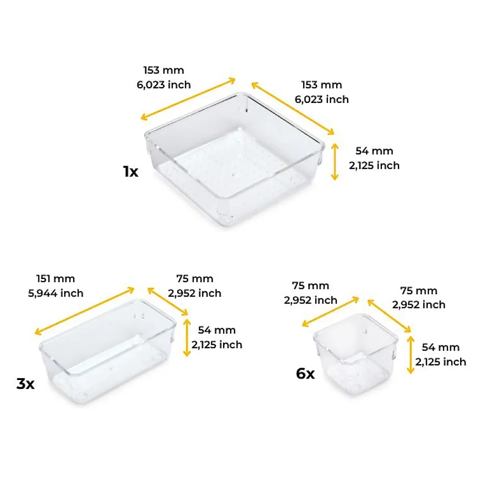 Emuca Kit de 10 seaux organisateurs Cube pour tiroirs, Plastique, Transparent