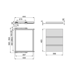 Emuca Kit de châssis à glissière avec fermeture souple pour armoires, réglable, module 600mm, Noir texturé