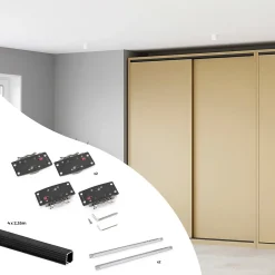 Emuca Kit de ferrures pour Flow2 2 portes coulissantes et à fermeture souple avec rails encastrés 2,35m, panneaux non inclus,
