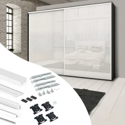 Emuca Kit de ferrures pour 2 portes coulissantes et armoire à fermeture souple Placard 74, profilé Wave, épaisseur 16mm, panneaux