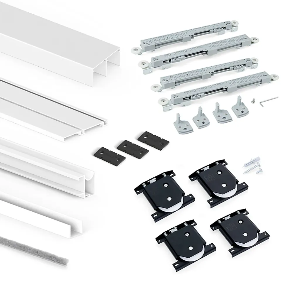 Emuca Kit de ferrures pour 2 portes coulissantes et armoire à fermeture souple Placard 74, profilé Wave, épaisseur 16mm, panneaux