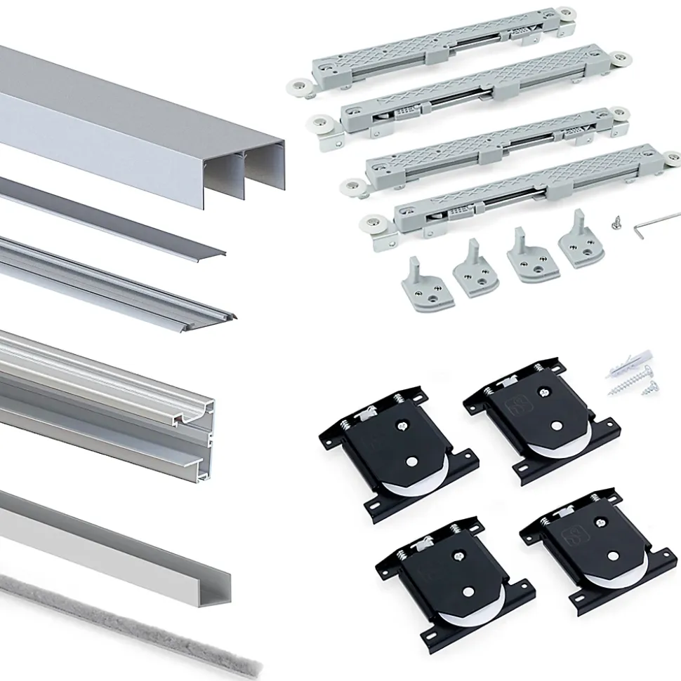Emuca Kit de ferrures pour Placard 90 2 portes coulissantes et armoire à fermeture souple, profilé Vall, épaisseur 19mm, panneaux